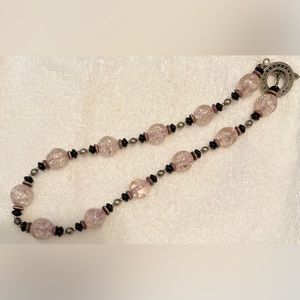 Necklace beaded w/ lavender, black & silver accents beautiful clasp